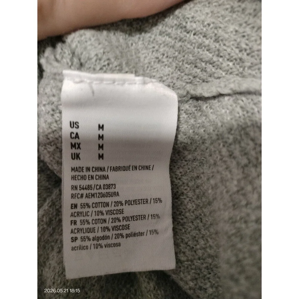 American Eagle Shirt Womens Sz Medium Gray Waffle Ribbed Button Shirt Thermal - Picture 9 of 9